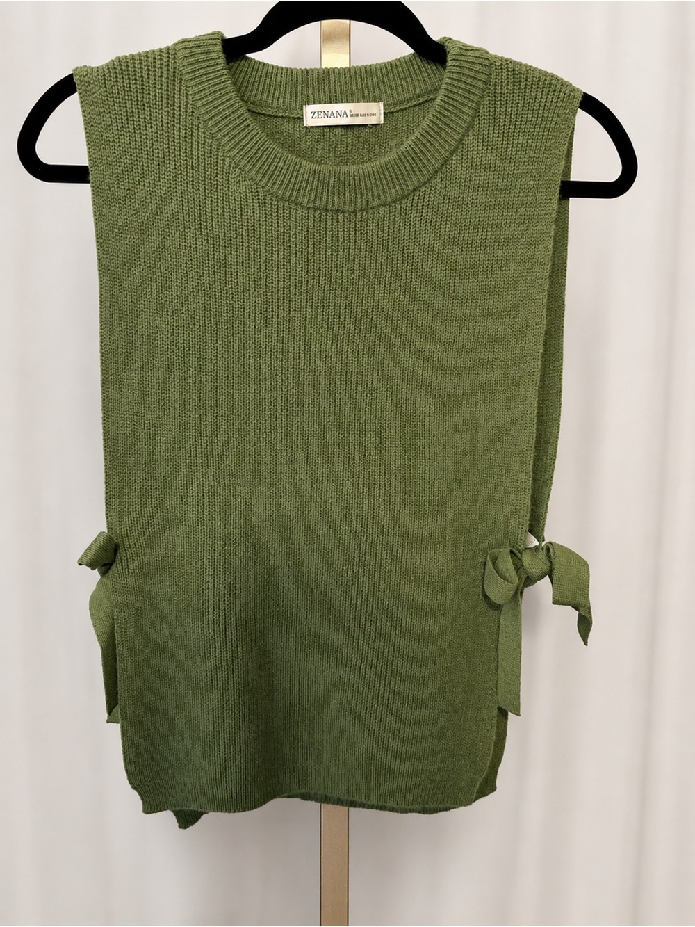 Zenana Outfitters Olive Side-Tie Sleeveless Knit Shell